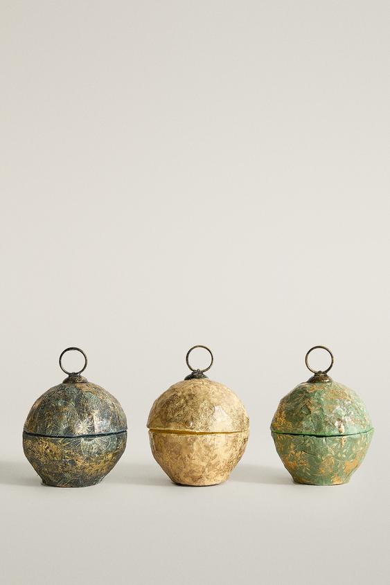 LOT DE 3 MARQUE-PLACES BOULE EN PAPIER MÂCHÉ NOËL - Doré de Zara - Image 0