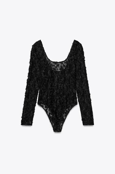 BODY ENCAJE FLORES - negro/amarillo de Zara