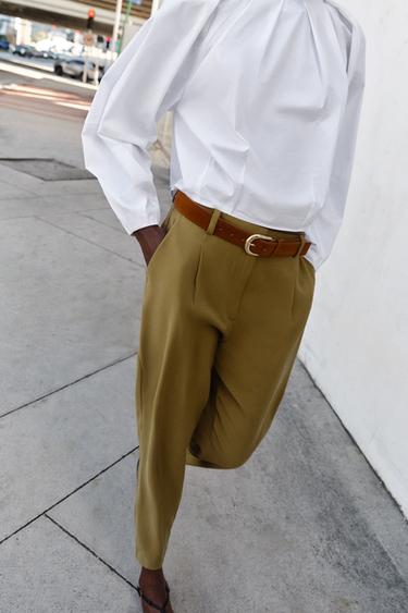 DARTED TROUSERS WITH BELT - Khaki by Zara - Image 1