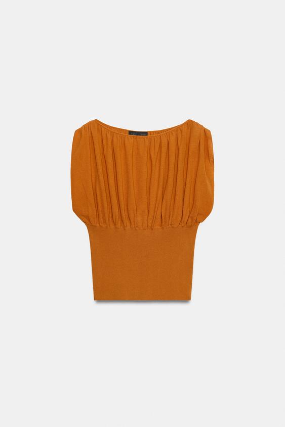 DRAPED KNIT TOP - Burnt orange by Zara - Image 0