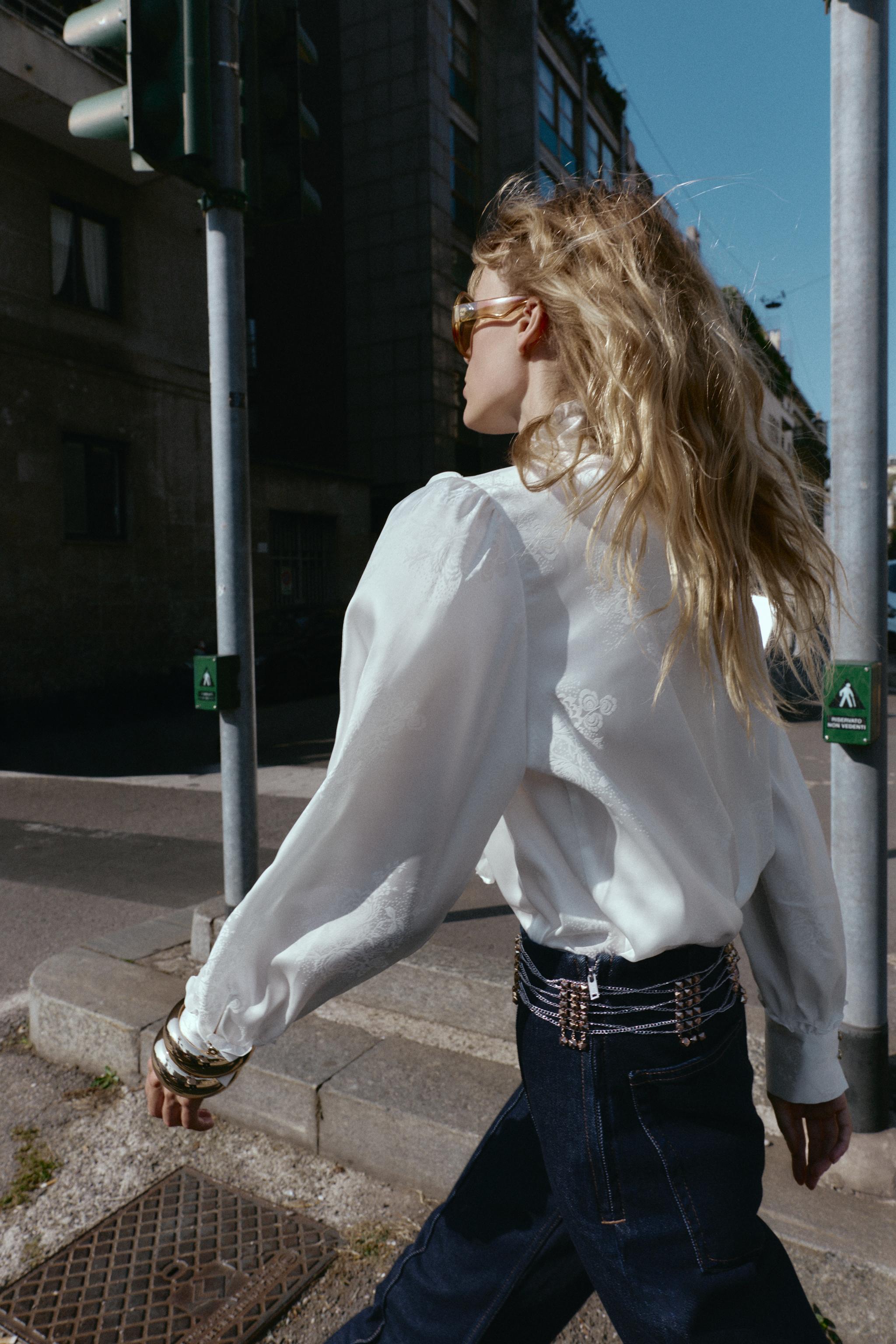 ジャカードサテンブラウス - ホワイト | ZARA Japan / 日本