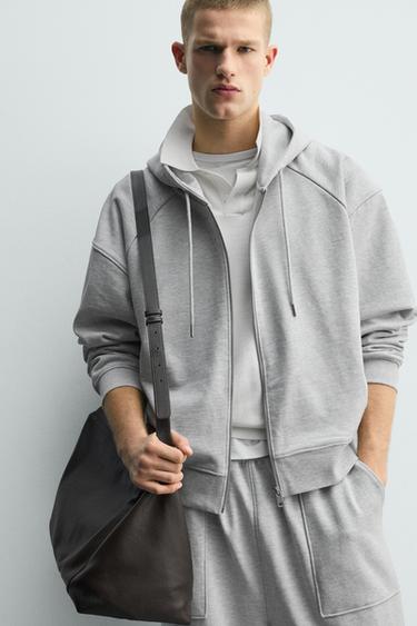 SWEAT HOODIE BOXY FIT ZIPPÉ - Gris chiné de Zara - Image 4