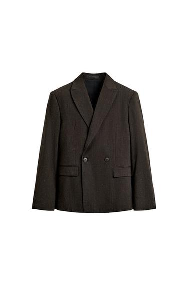 DOUBLE-BREASTED WOOL BLEND SUIT BLAZER - brown vigore by Zara
