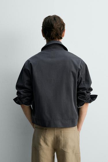 RELAXED FIT COTTON JACKET - Blue / Grey by Zara - Image 2