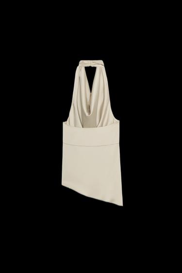 Zara ASYMMETRIC SATIN EFFECT HALTER TOP - Soft gold