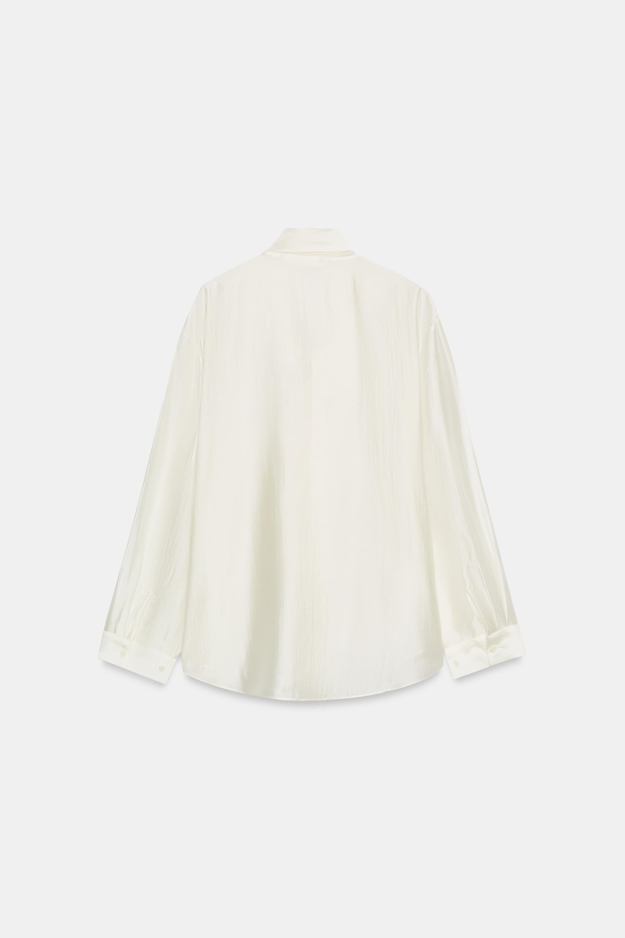 Женские рубашки Zara ZW COLLECTION SATIN EFFECT TIE SHIRT — фото 7