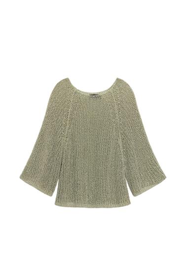 PULOVER DIN TRICOT CU FANTĂ - Verde deschis de la Zara
