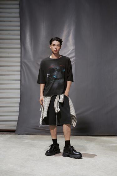 WASHED PRINTED KNIT T-SHIRT - Black by Zara
