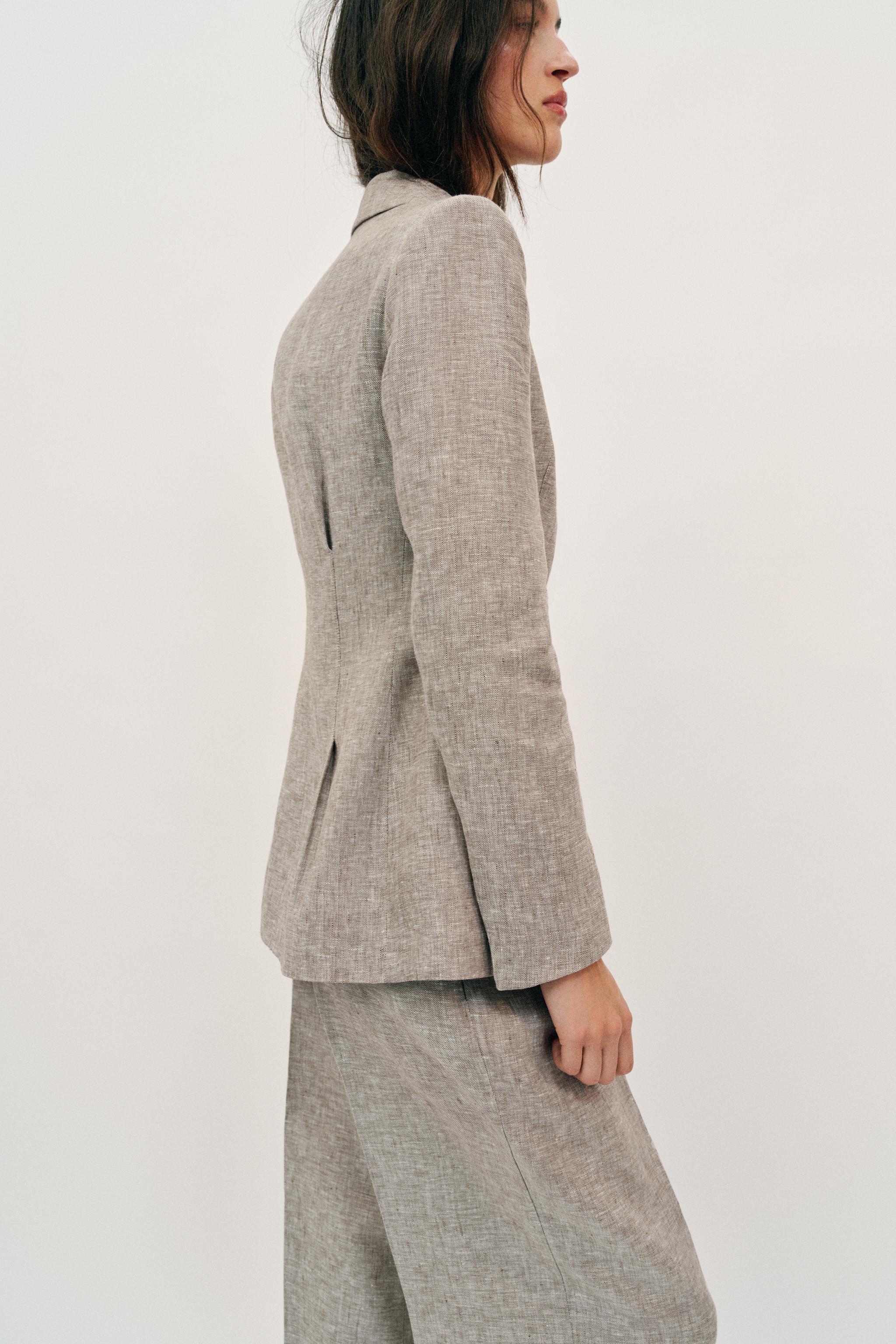 %100 KETEN VATKALI BLAZER - Görsel 3