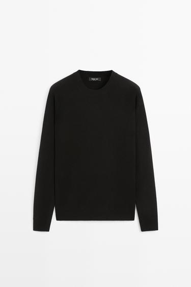 Wool blend round neck knit sweater — Black 1