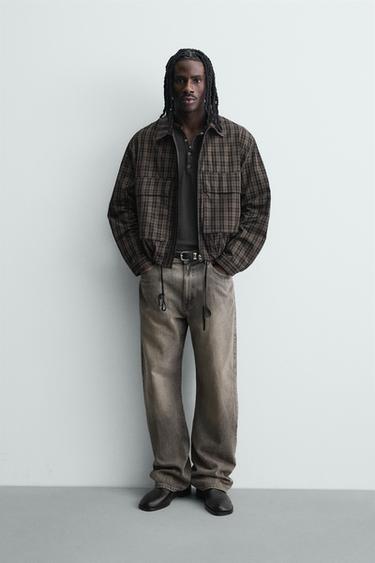 CROPPED FIT CHECK JACKET - Black / Brown by Zara - Image 0