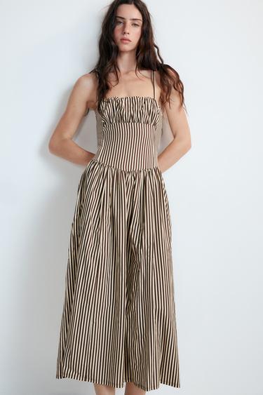 STRIPED COMBINED POPLIN DRESS - striped by Zara