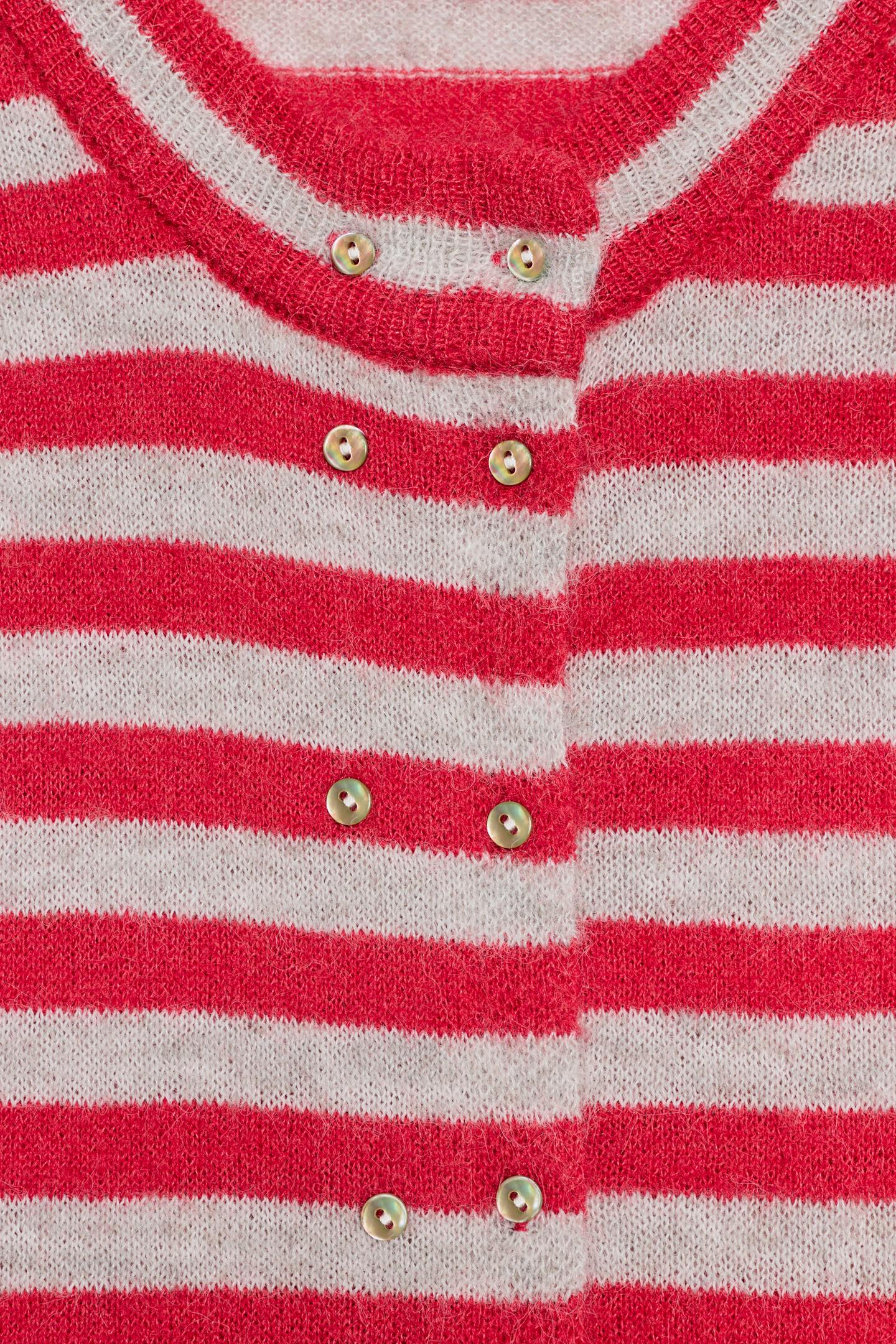 Женский кардиган Zara Striped Short-Sleeve Cardigan, цвет: Белый / Красный — фото 7