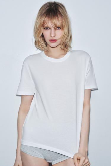 BASIC COTTON T-SHIRT - White by Zara