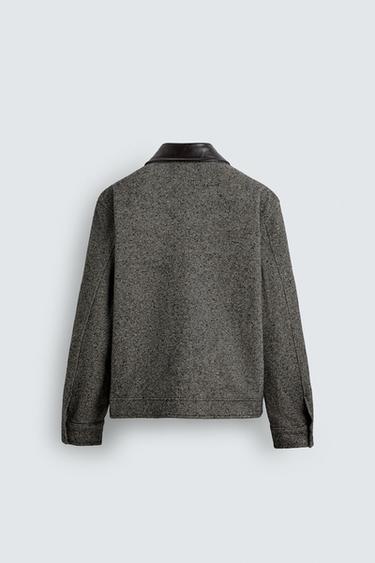 BLOUSON STRUCTURÉ BIMATIÈRE CUIR ORIGINS - Marron / Écru de Zara - Image 7