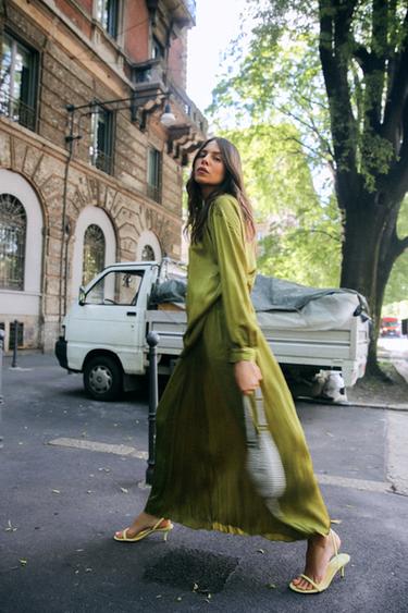 ЮБКА МИДИ ИЗ ЖАТОГО АТЛАСА — ОЛИВКОВЫЙ от Zara — изображение 0