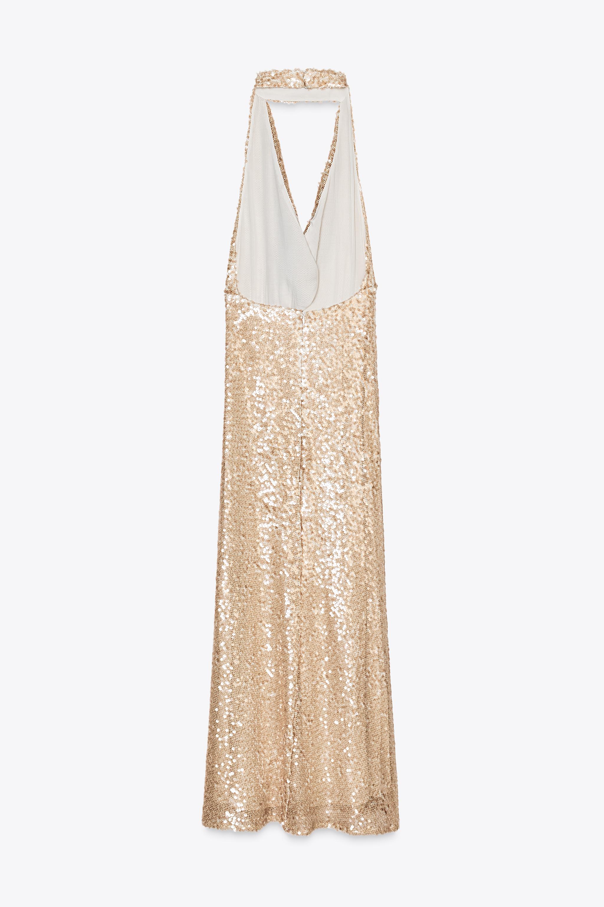 ZARA スパンコールミディ丈ワンピース 3235/865 スパンコールミディ丈ワンピース - ピンクベージュ | ZARA Japan