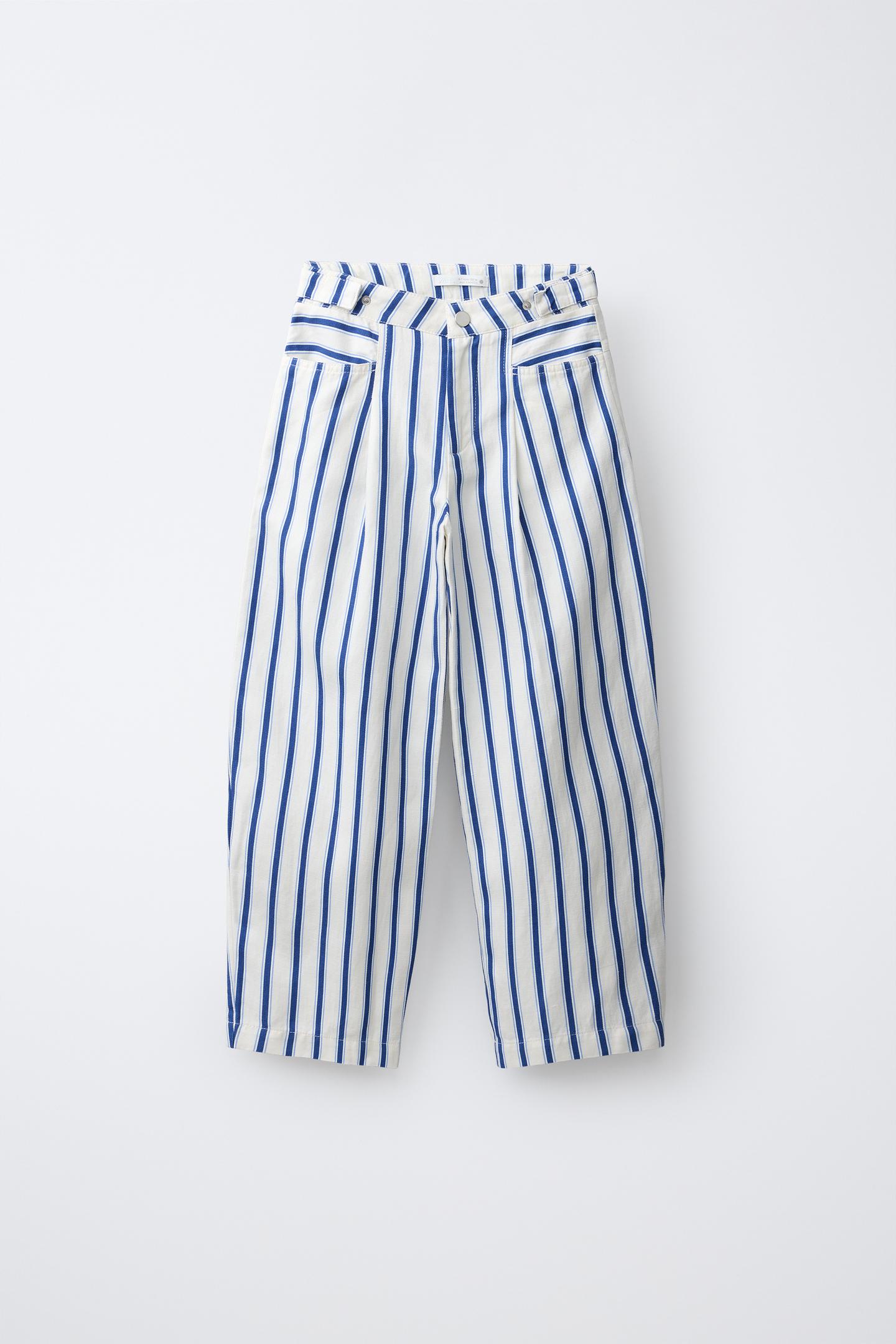 Детские брюки Zara Striped Barrel, цвет: Экрю / Синий — фото 2