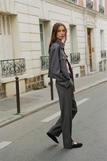 HERRINGBONE STRAIGHT-LEG TROUSERS - Grey by Zara - Image 3