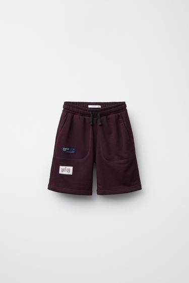Zara LABEL JOGGING BERMUDA SHORTS - Burgundy - Image 0