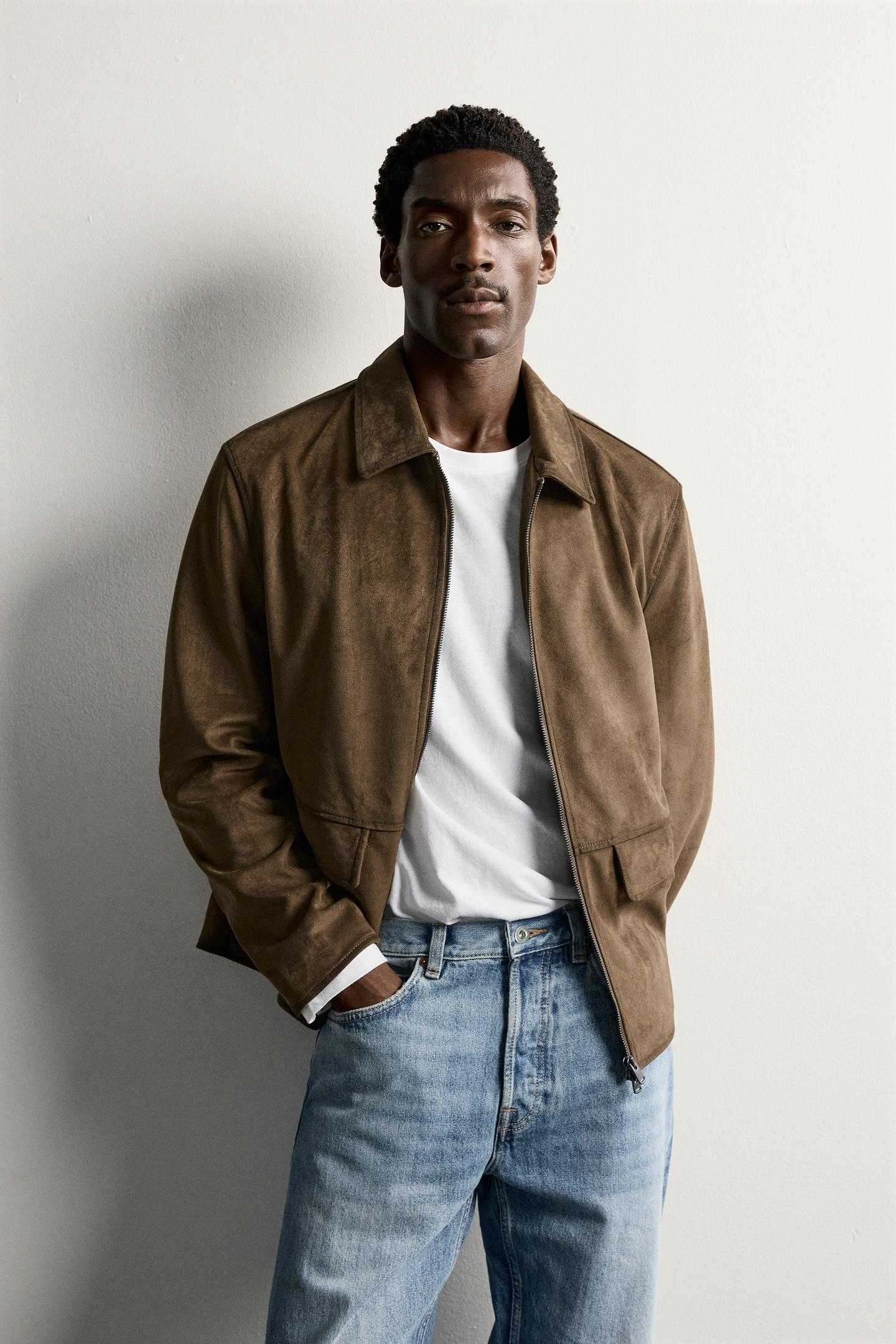 Мужская куртка Zara Regular Fit Faux Suede, цвет: Серо-коричневый коричневый — фото 2