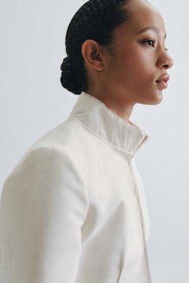 ZW COLLECTION FITTED BLAZER WITH CONTRAST FABRIC - Ecru by Zara - Image 3