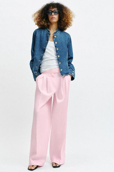 Zara WIDE LEG PLEATED PANTS - Pink