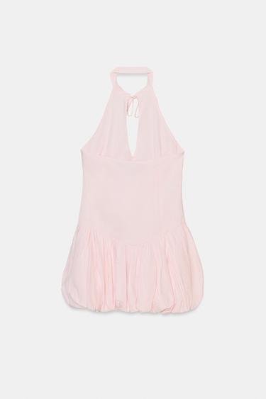 SHORT POPLIN HALTER BALLOON DRESS - Light pink by Zara - Image 3