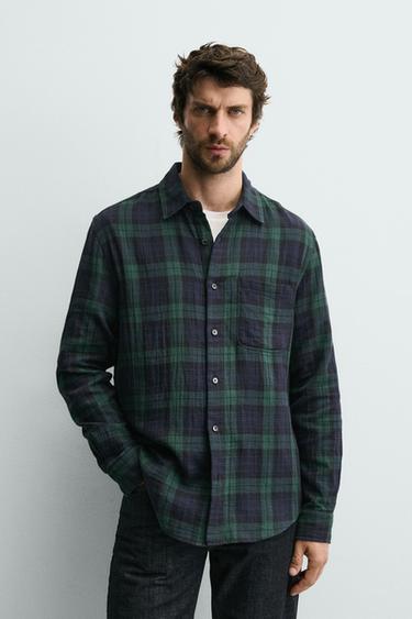 TEXTURED CHECK SHIRT - Blue / Green by Zara - Image 1