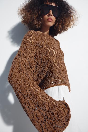 JERSEY PUNTO CALADO MANGA CAMPANA - teja oscuro de Zara