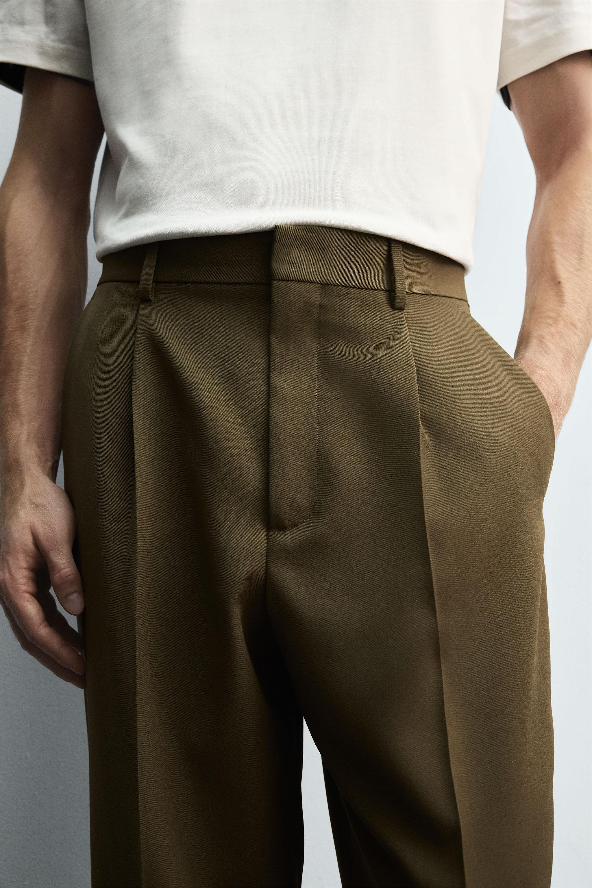 LIMITED EDITION PLEATED SUIT PANTS - Dark olive | ZARA United States