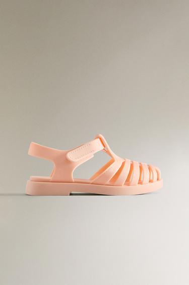 RUBBERISED CAGE SANDALS WITH HOOK-AND-LOOP STRAP - Pink by Zara