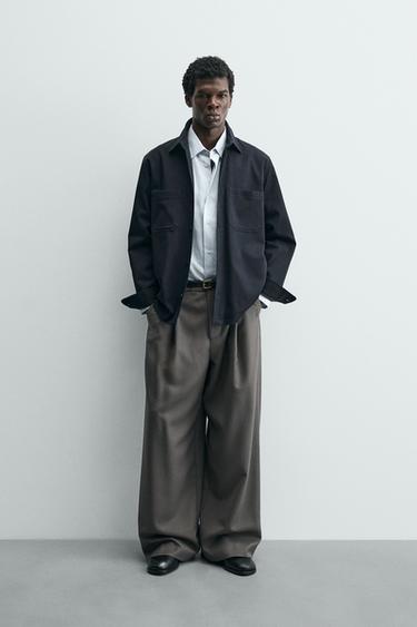 RELAXED FIT OVERSHIRT WITH POCKETS - Navy blue by Zara - Image 0