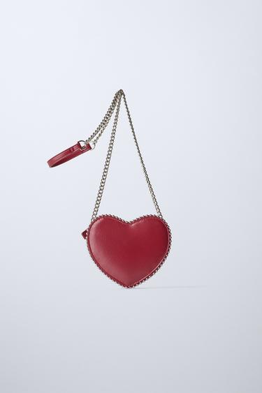 Zara STUDDED HEART CROSSBODY BAG - Red - Image 0