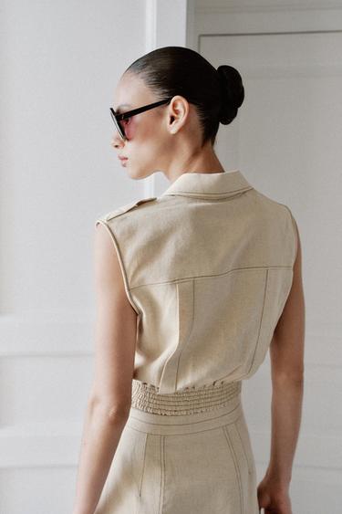 TOP SANS MANCHES EN LIN - Beige clair de Zara - Image 3