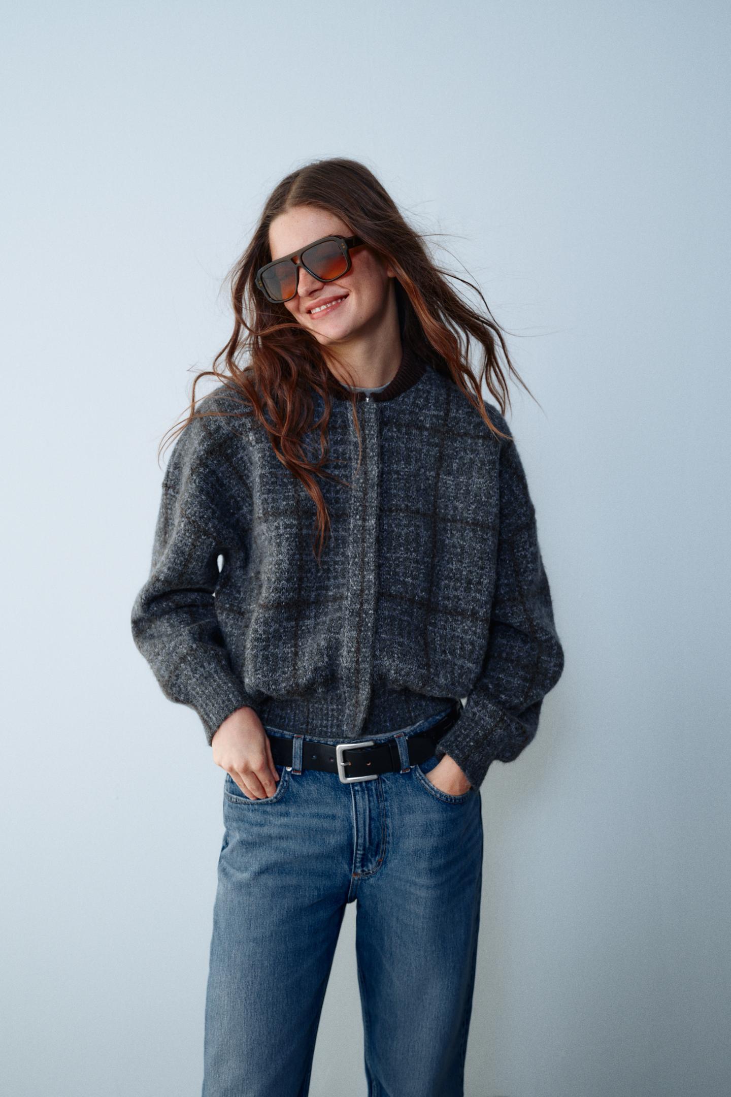 Женская куртка Zara Checked Knit Bomber, цвет: Разноцветный — фото 2