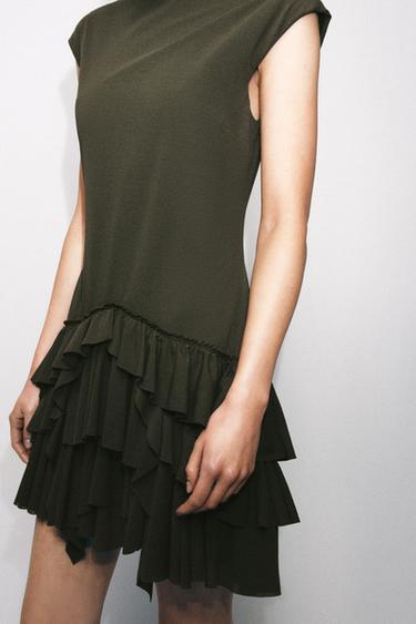 SHORT RUFFLED DRESS - Khaki by Zara - Image 1