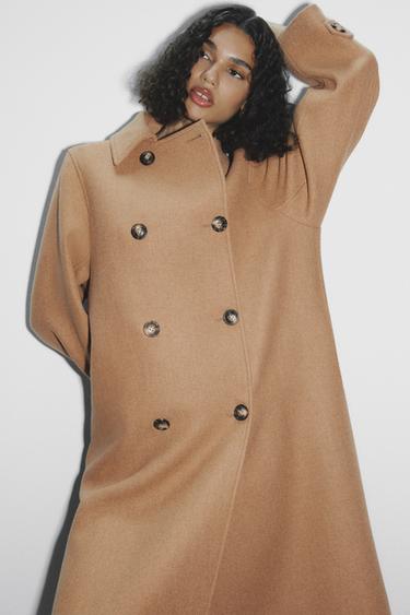 WOOL BLEND DOUBLE-BREASTED COAT - camel by Zara