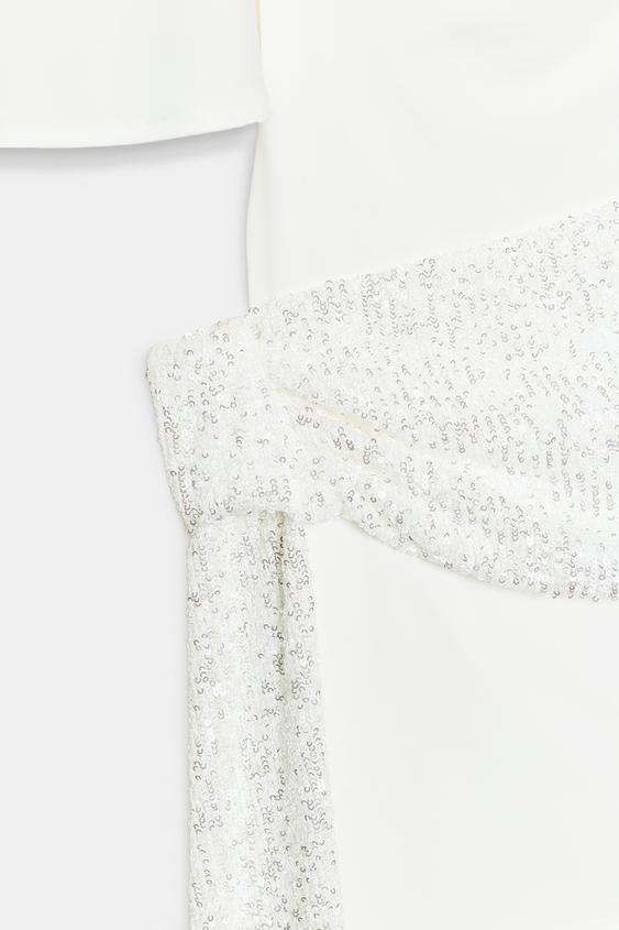 zara contrast sequin dress Contrast Sequin Sleeveless One Shoulder Women Mini Dress  Zara-Craft