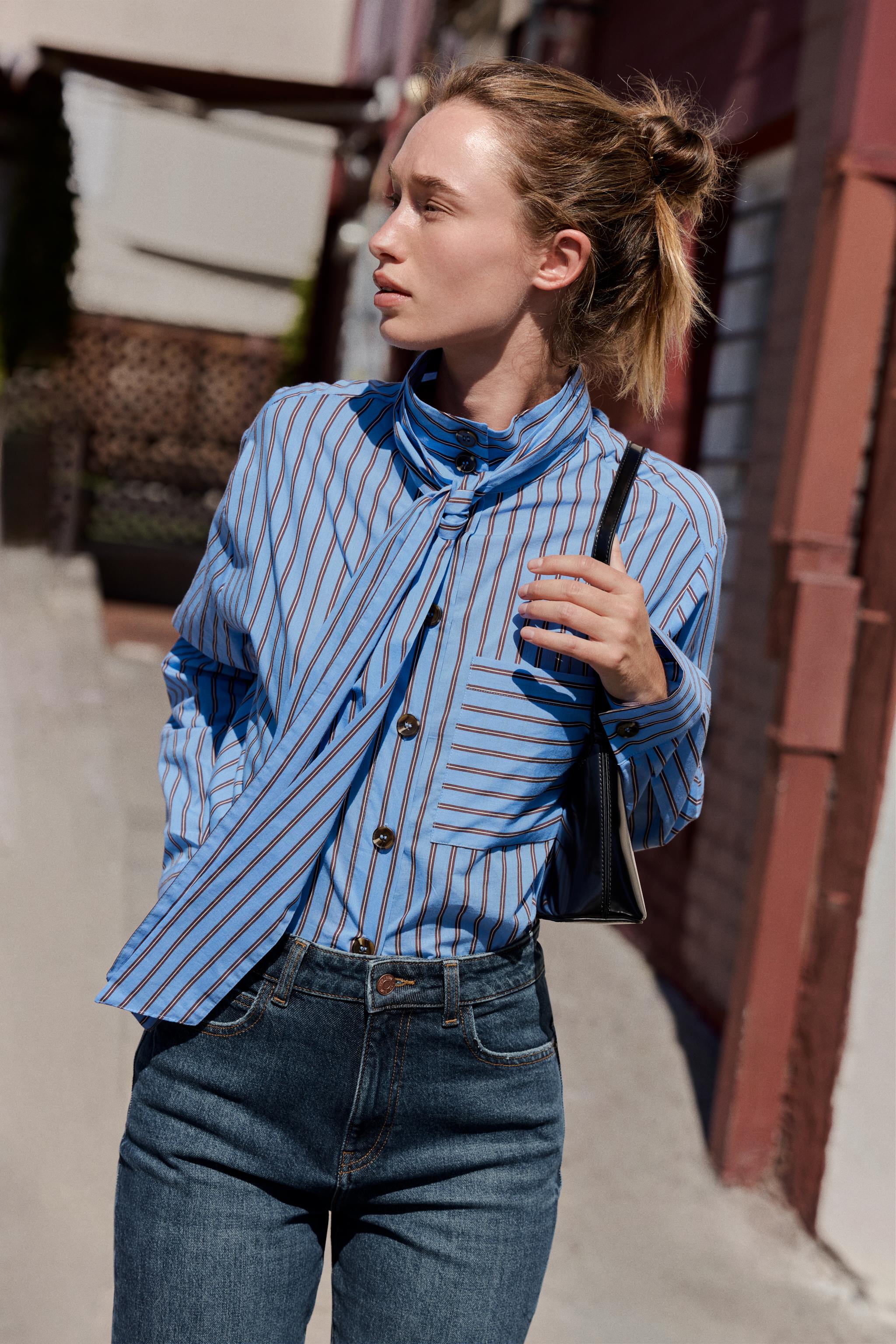 STRIPED TIE-DETAIL SHIRT