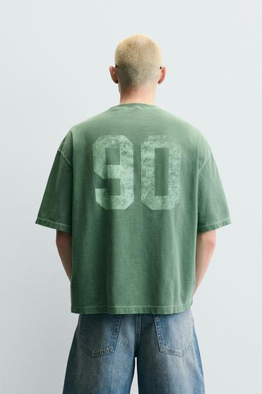 WASHED GRAPHIC BOXY FIT T-SHIRT - Green by Zara