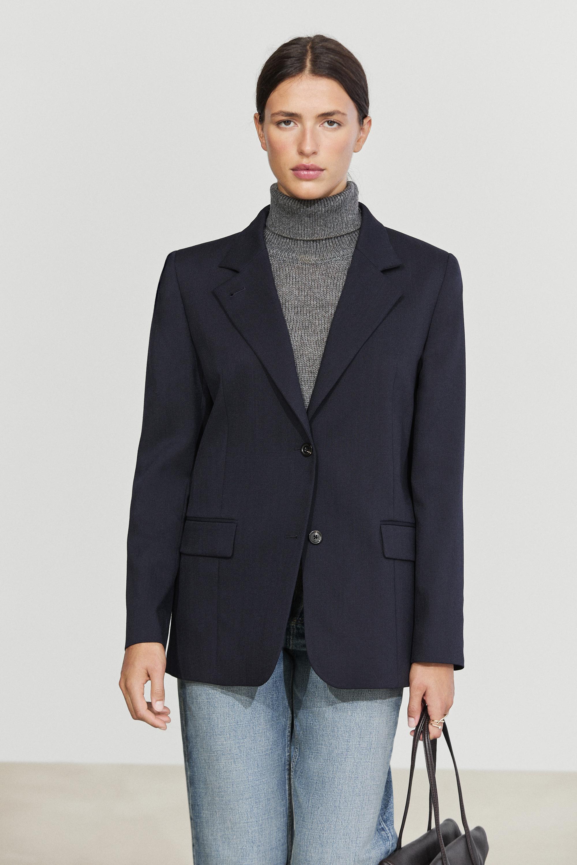 Blazer col montant en laine et daim