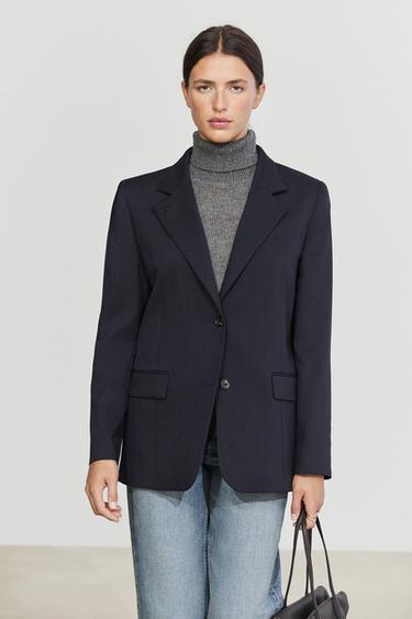 Wool blend blazer with stand-up collar — Deep blue 2