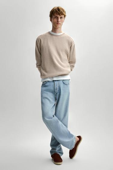 Jersey punto canalé 100% algodón - Verdoso de Zara