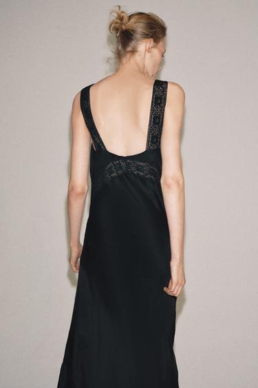 فستان ساتان دانتيل ZW COLLECTION - أسود الخاص بـ Zara