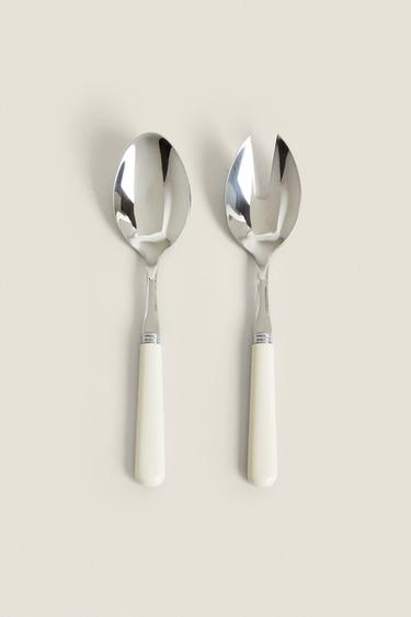 SOLID COLOR HANDLE SALAD CUTLERY SET (SET OF 2) — Cream 1
