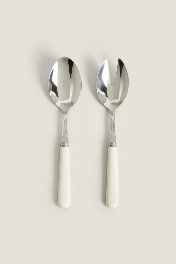 SALAD FLATWARE SET WITH COLORED HANDLE (SET OF 2)