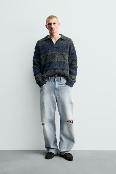 POLO EN MAILLE JACQUARD À RAYURES - Gris anthracite de Zara