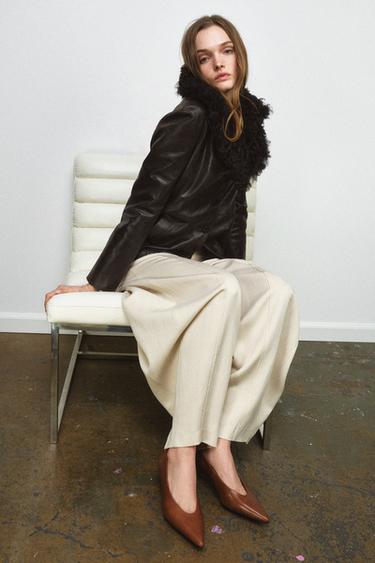 LEATHER KITTEN HEEL SHOES - Brown by Zara