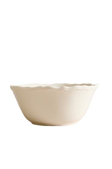 EARTHENWARE SALAD BOWL WITH RAISED-DESIGN EDGE - Ecru by Zara